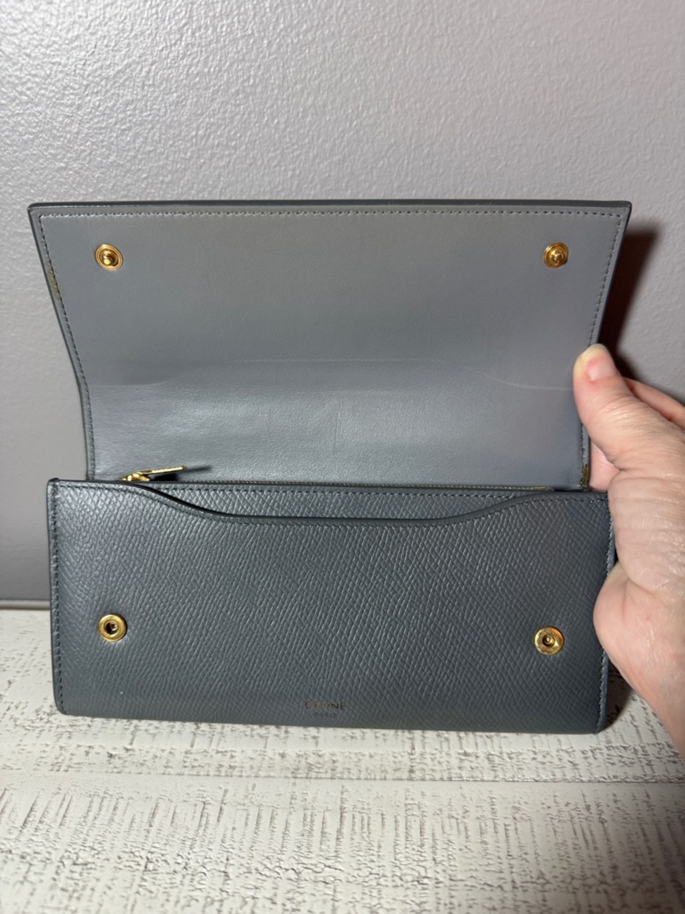 Celine Slate Gray Textured Leather Wallet Clutch - Picture 5 of 6